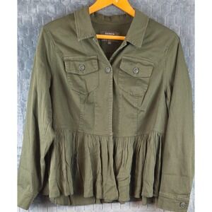 Torrid Womans Plus Size Light Olive Green Twill Peplum Utility Jacket Size 1